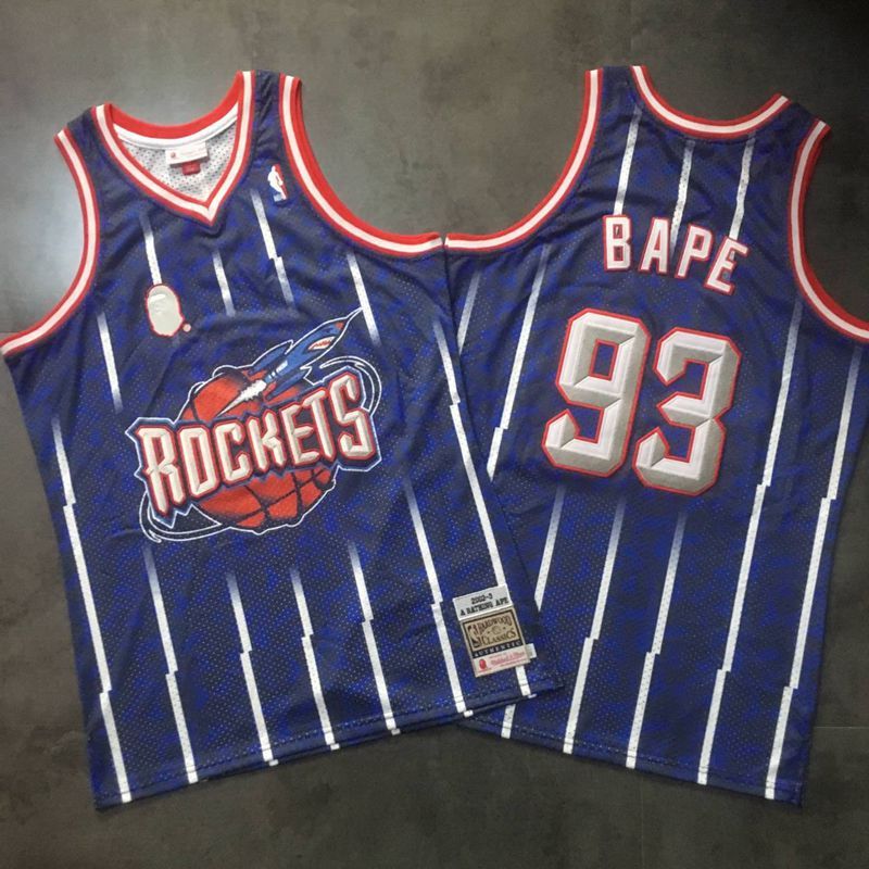 Men Houston Rockets #93 Bape Blue Trowback Swingman NBA Jersey